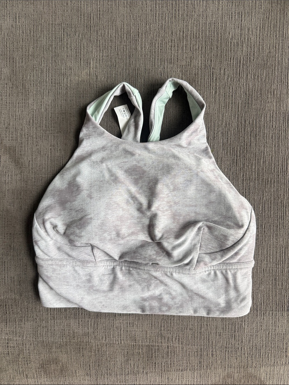 Lululemon 4 high-Neck Light Gray Sports Bra with Mint Lining -